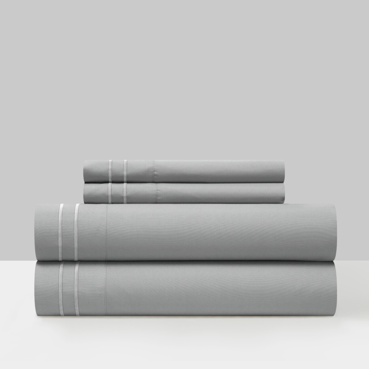 Chic Home Vina 3 or 4 Piece Sheet Set Solid Color With Dual Stripe Embroidery